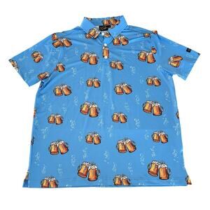 Sunday Swagger Golf Polo Shirt Mens Size L Blue Beer Stein Mugs Performance